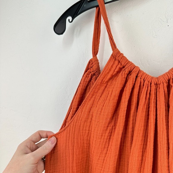 Kona Sol Dress Womens S Orange Cotton Gauzy Sleeveless Drawstring Beach Cover Up - Picture 3 of 7